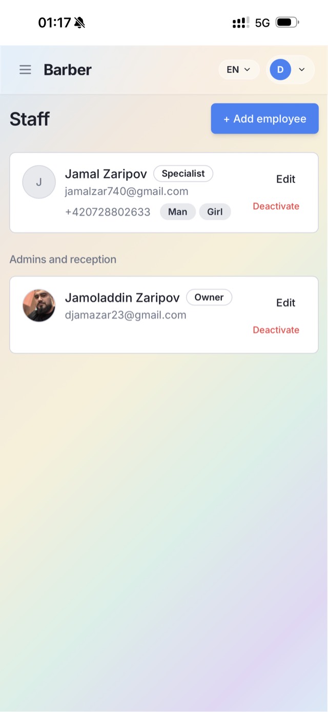 Reservla admin panel — clients