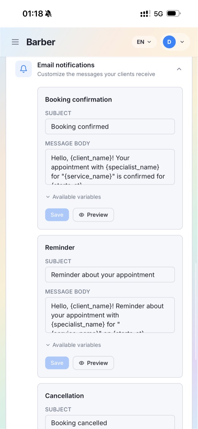 Reservla admin panel — analytics