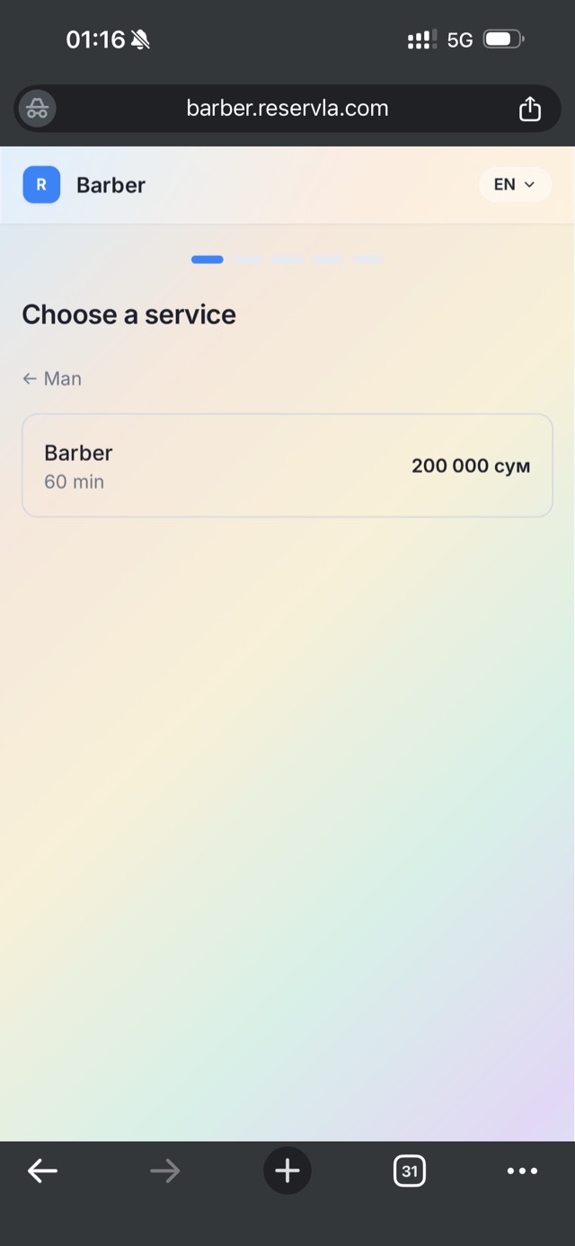 Reservla client booking flow — choose staff