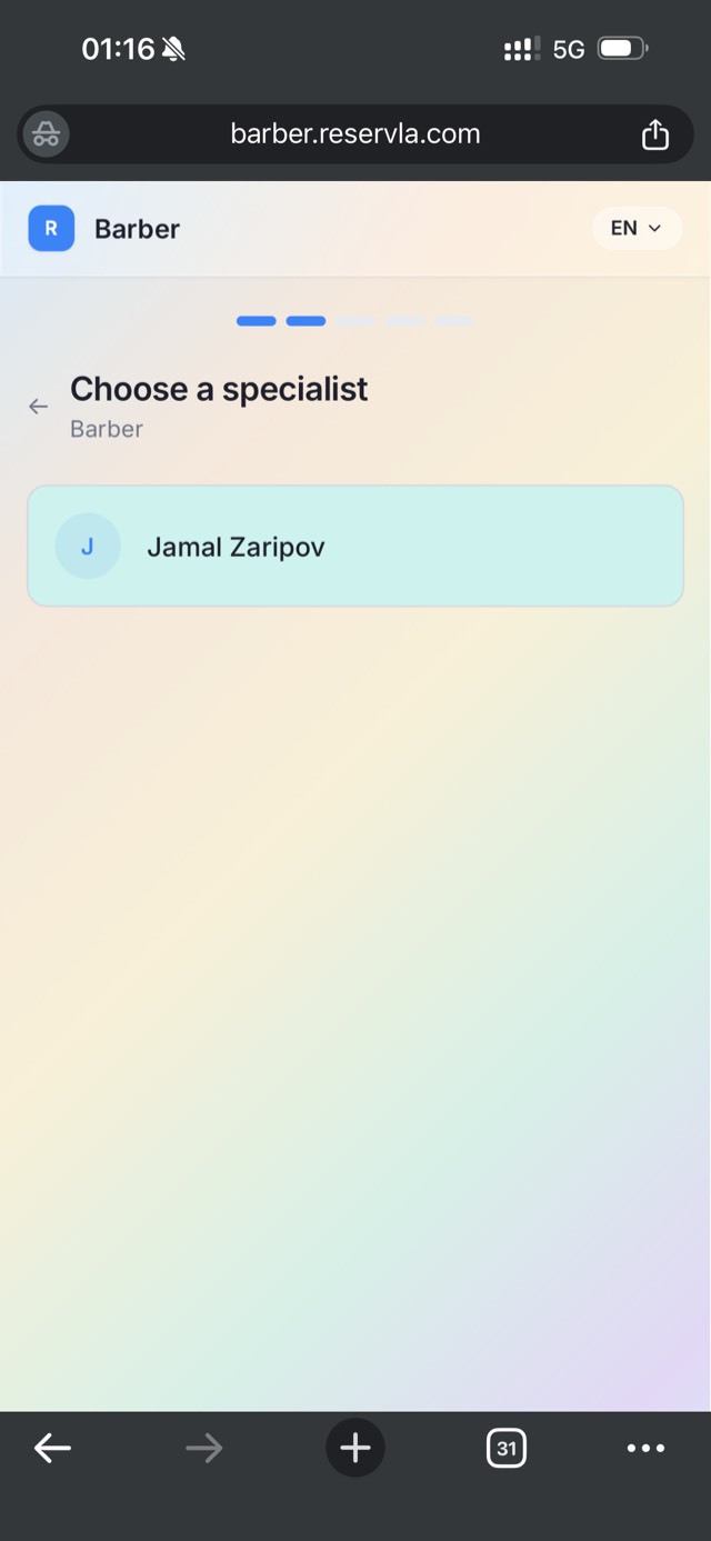 Reservla client booking flow — choose date and time