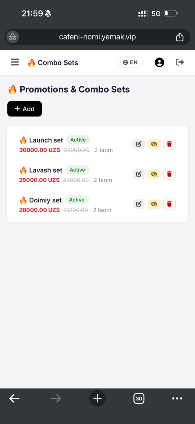 Yemak admin panel — analytics