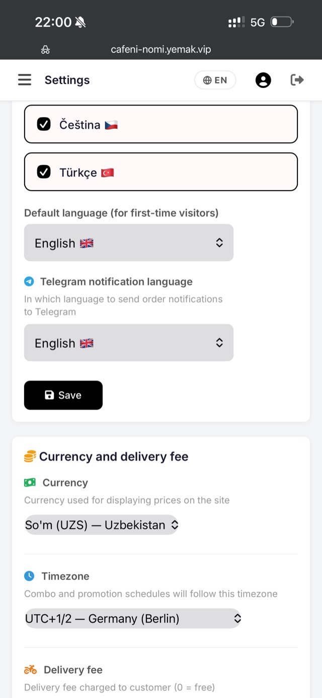 Yemak admin panel — product management