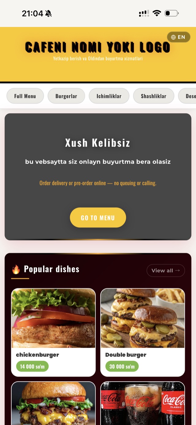 Yemak client app — home screen