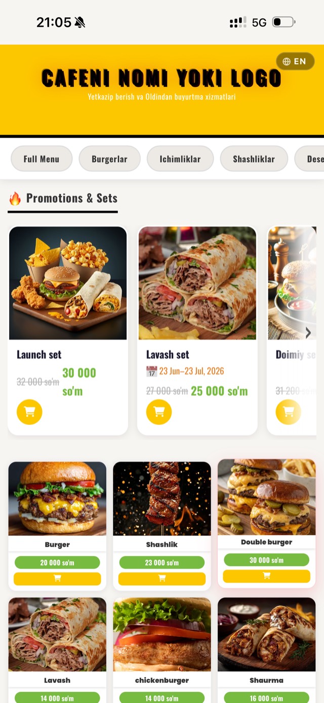 Yemak client app — menu