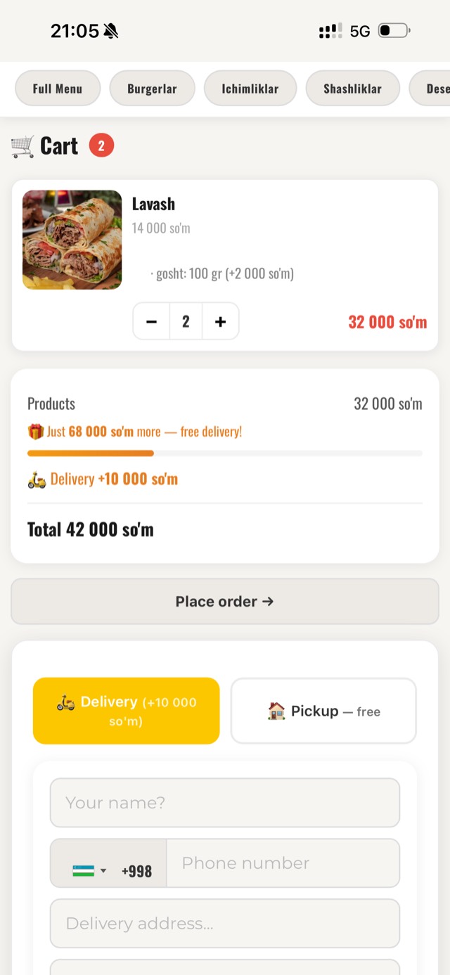 Yemak client app — cart