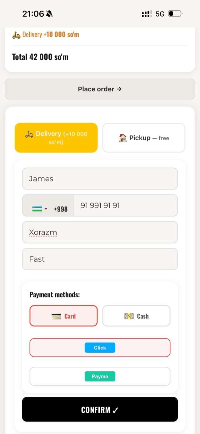 Yemak client app — checkout