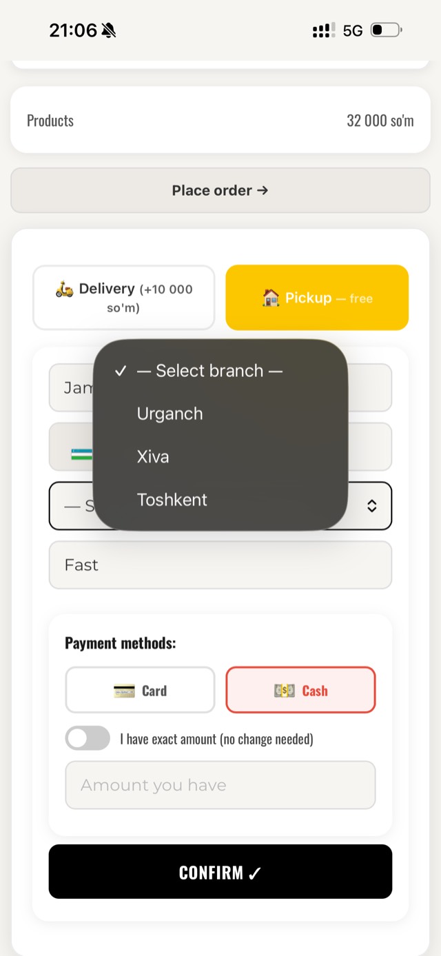 Yemak client app — payment